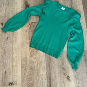 Green Ruffled Women's Sweater